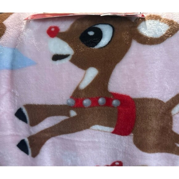 NEW PINK Christmas Rudolph the Red-Nosed Reindeer Blanket - Picture 6 of 6